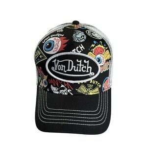 NEW Von Dutch Hat BLACK JAX PSYCHO All-Over Print Patch Trucker Mesh SnapBack